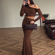 Dames Elegante Tweedelige Set met Off-Shoulder Top en Maxi Rok | Trendy en Slim Fit | Genoa