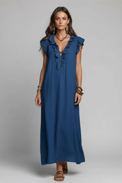 Dames Luchtige Maxi Jurk met Ruches | Comfortabele Boho Zomer Jurk met Relaxte Pasvorm | Ganoah