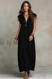 Dames Luchtige Maxi Jurk met Ruches | Comfortabele Boho Zomer Jurk met Relaxte Pasvorm | Ganoah
