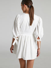 Dames Elegante Witte Jurk met Pofmouwen | Tijdloze Mini Jurk met Vrouwelijke Details | Genyva