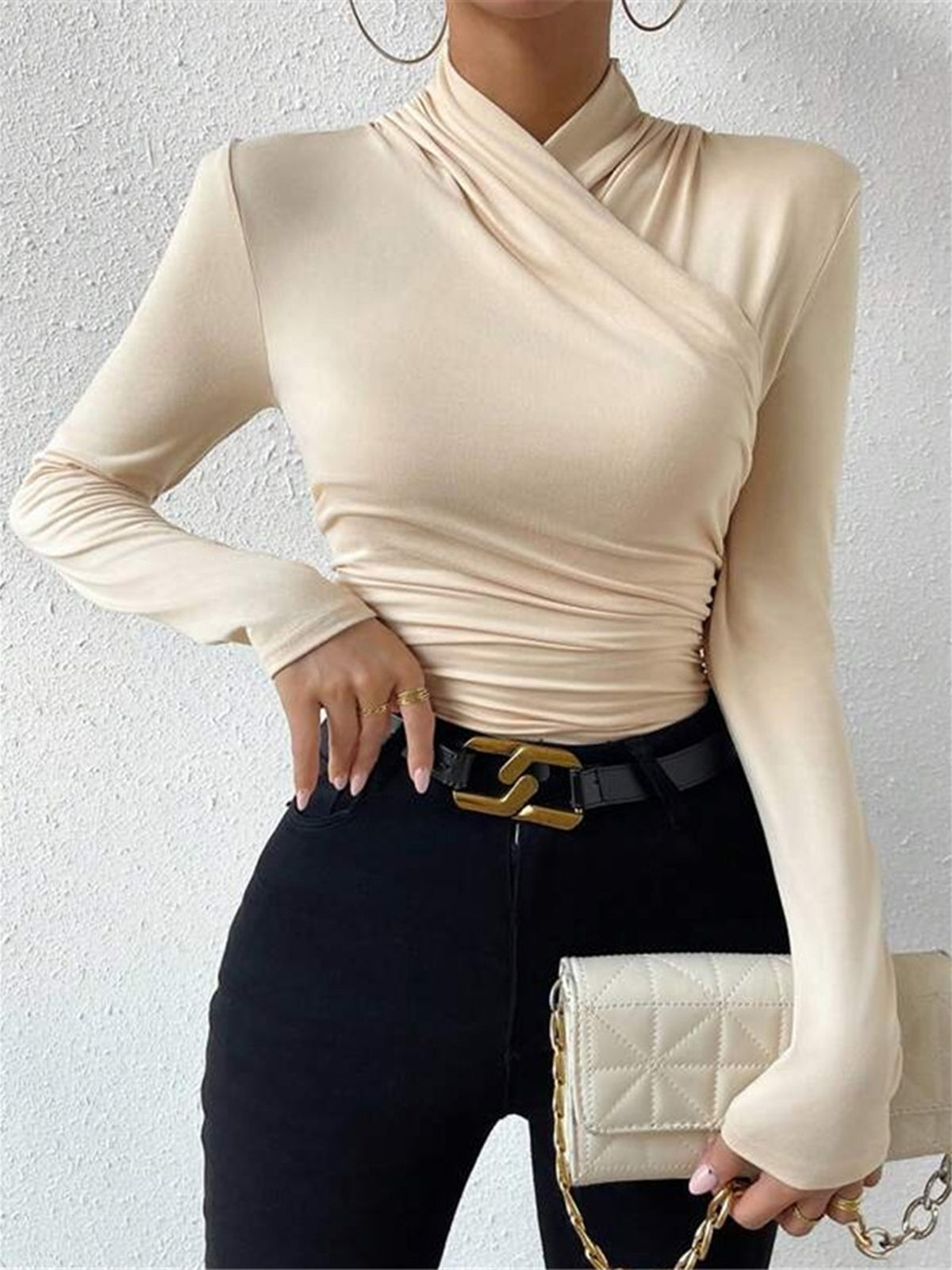 Dames Elegante Cross-Over Top met Plooidetail en Getailleerde Pasvorm | Slim Fit | Georgia