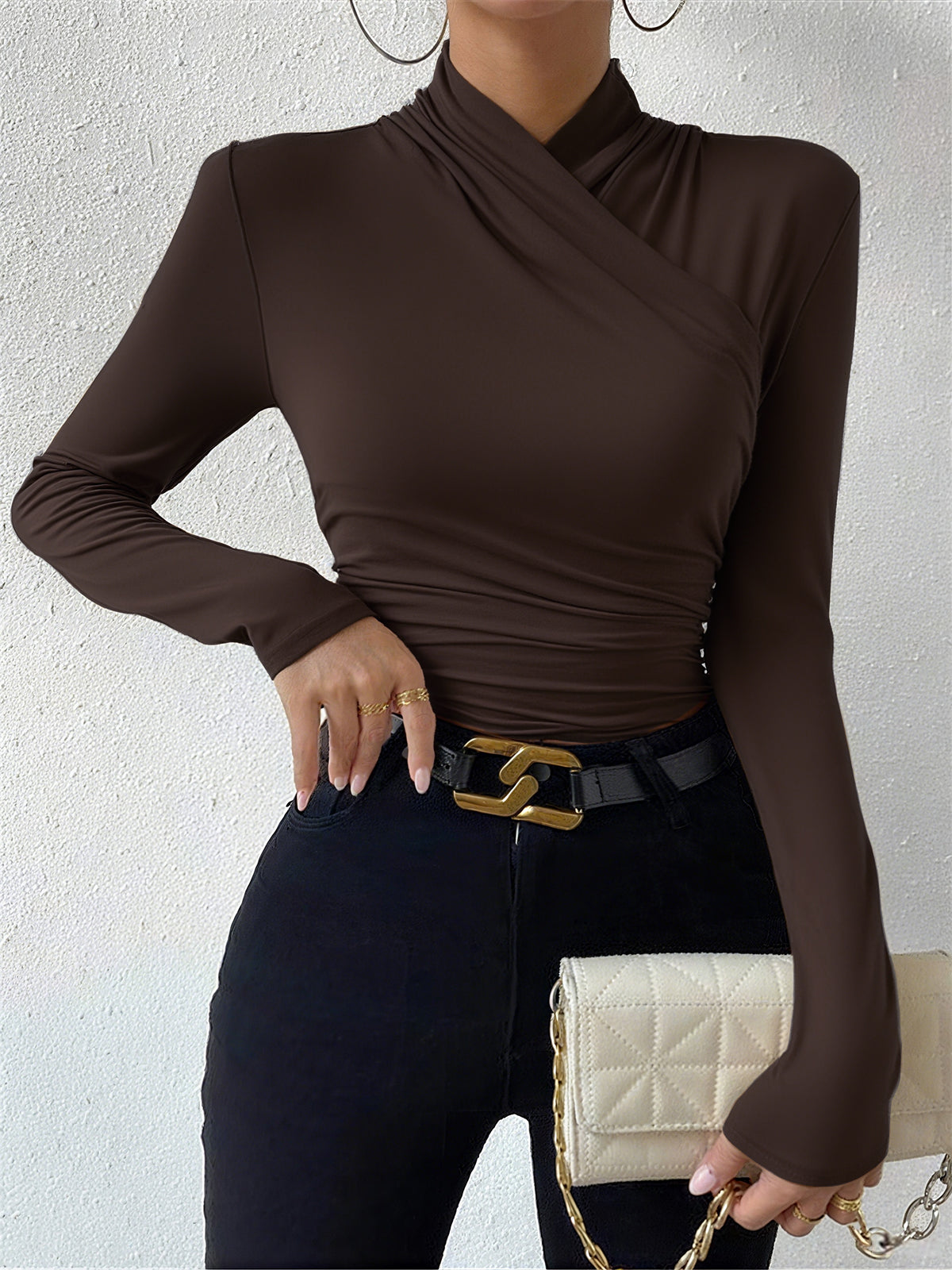 Dames Elegante Cross-Over Top met Plooidetail en Getailleerde Pasvorm | Slim Fit | Georgia
