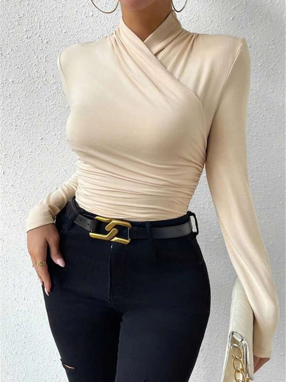 Dames Elegante Cross-Over Top met Plooidetail en Getailleerde Pasvorm | Slim Fit | Georgia