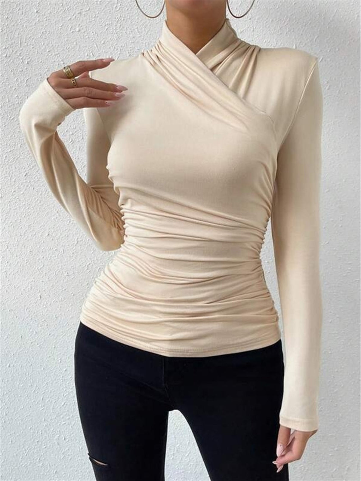 Dames Elegante Cross-Over Top met Plooidetail en Getailleerde Pasvorm | Slim Fit | Georgia