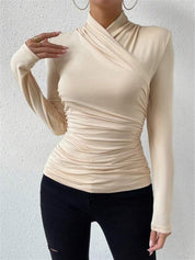 Dames Elegante Cross-Over Top met Plooidetail en Getailleerde Pasvorm | Slim Fit | Georgia