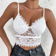 Dames Kanten Crop Top Dames Met Diepe V-Hals | Sexy Lace Cami Top Met Spaghettibandjes | Geraldona
