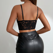 Dames Kanten Crop Top Dames Met Diepe V-Hals | Sexy Lace Cami Top Met Spaghettibandjes | Geraldona
