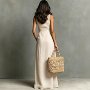 Dames Elegante Linnen Look Mouwloze Maxi Jurk met Kraag | Fashion Basic | Gerdeva