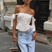Dames Zomerse Kersen Print Camisole Top met Strikbandjes en Ruffle Details | Gerry