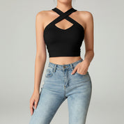 Dames Cross Halter Crop Top | Sexy Strapless Halter Top Met Open Halsdetail | Ghalina