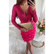 Dames Luxe Pailletten Jurk met Faux Feather Rok | Gharissa