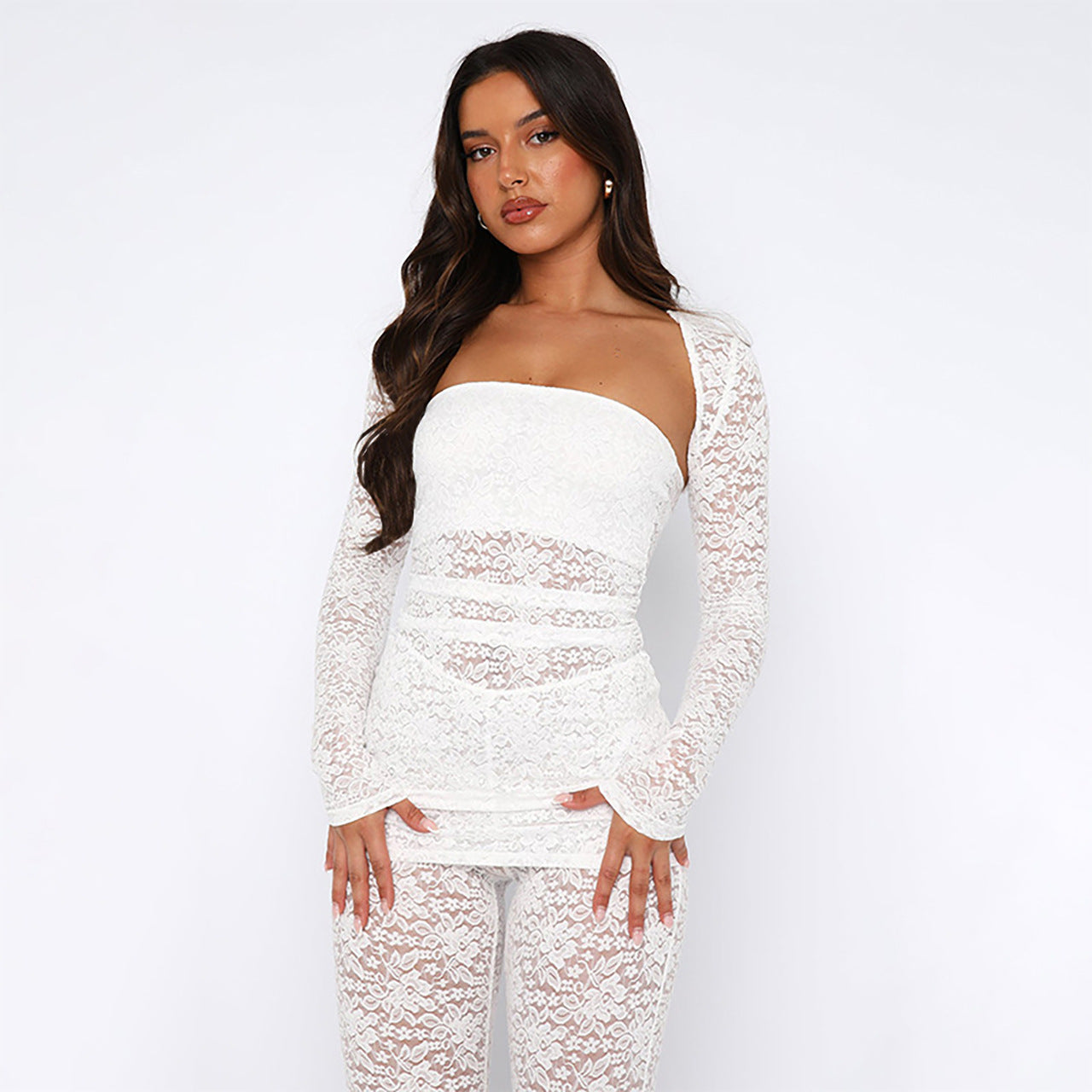 Dames Luxe Kant 3-Delige Set | Elegante Tube Top, Broek en Vest Set | Ghilaume