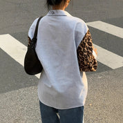 Dames Trendy Gestreepte Oversized Blouse met Leopard Patchwork en Statement Mouwen | Ghristy