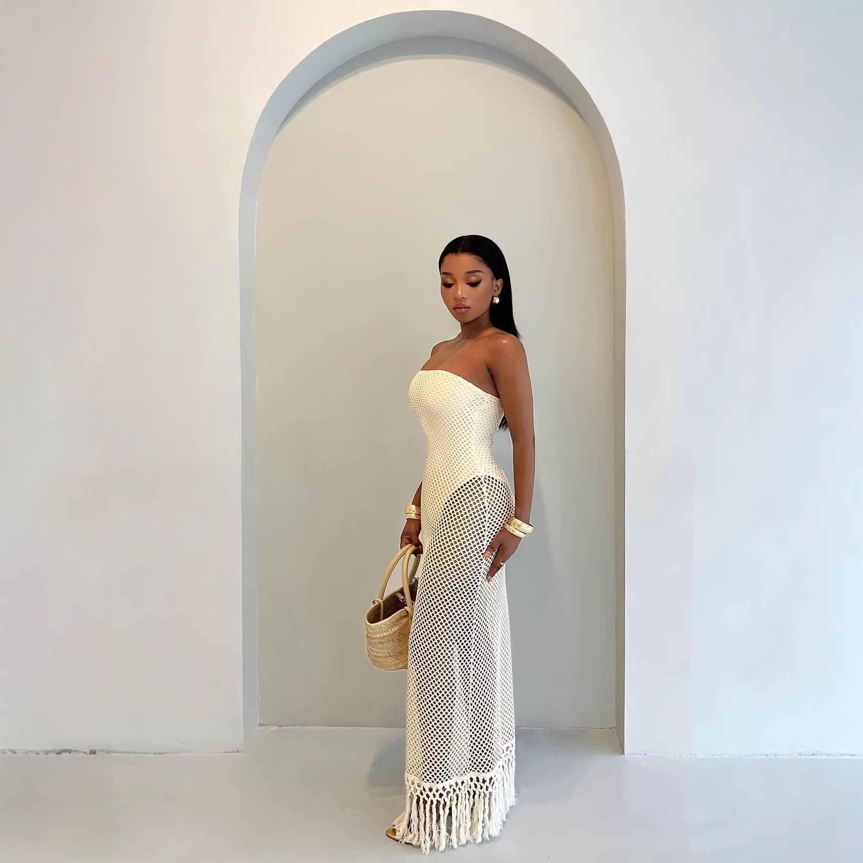 Dames Resort Stijl Gehaakte Maxi Jurk | Zomerse Elegantie & Luxe Strandlook | Giana