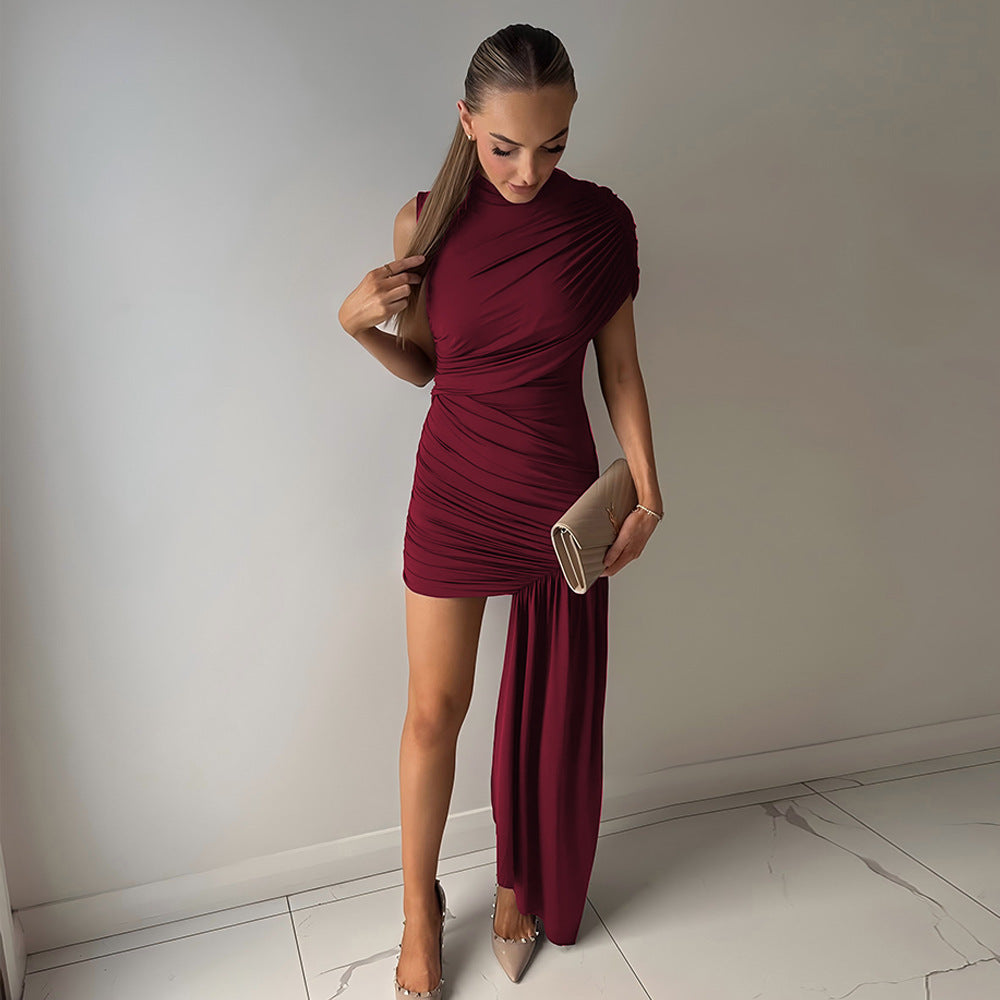 Dames Asymmetrische Mini Jurk met Draped Detail en Getailleerde Pasvorm | Slim Fit en Trendy | Gillian