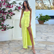 Dames Strapless Maxi Jurk met Hoge Split en Plooidetails | Verleidelijk en Trendy Statement | Gimani
