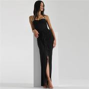 Dames Strapless Maxi Jurk met Hoge Split en Plooidetails | Verleidelijk en Trendy Statement | Gimani