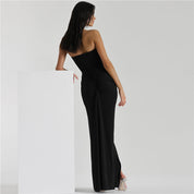Dames Strapless Maxi Jurk met Hoge Split en Plooidetails | Verleidelijk en Trendy Statement | Gimani