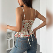 Dames Bloemenprint Corset Top met Ruches en Getailleerde Pasvorm | Gina