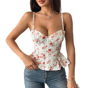 Dames Bloemenprint Corset Top met Ruches en Getailleerde Pasvorm | Gina