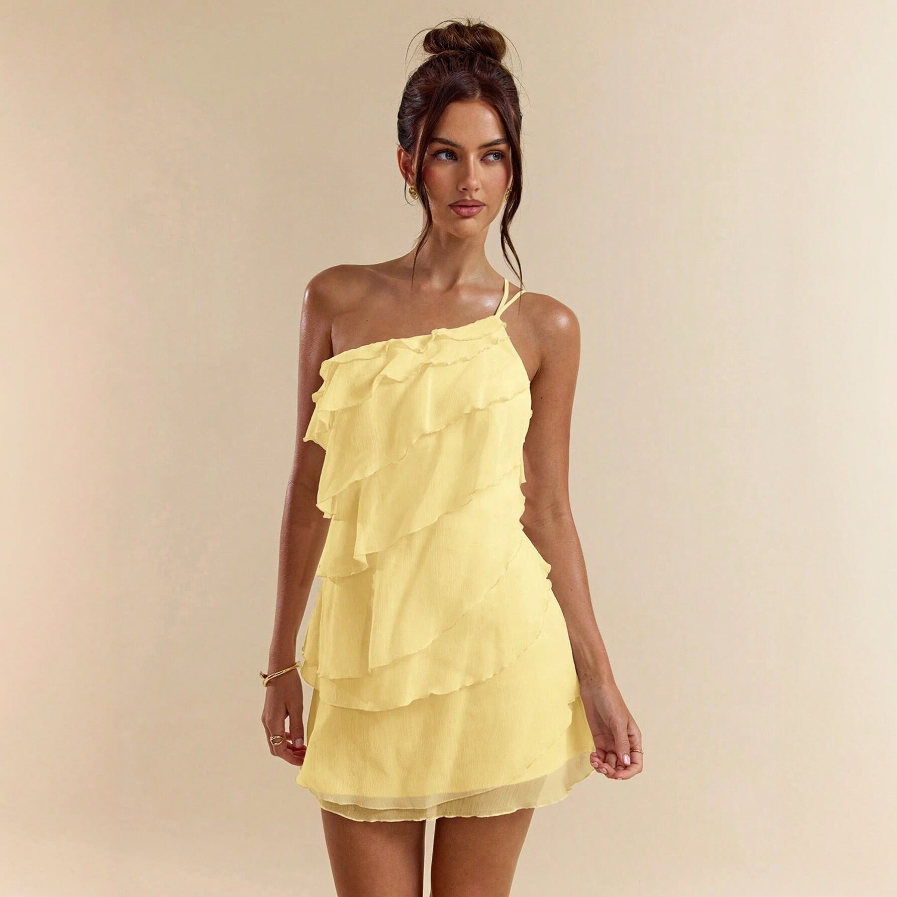 Dames Elegante Ruffle Mini Jurk | Speelse Pasvorm met Vrouwelijke Uitstraling | Ginger