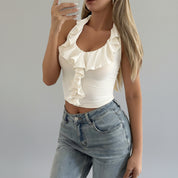 Dames Elegante Y2K Halter Top Met Ruches | Voor Een Vrouwelijke & Trendy Look | Giosima