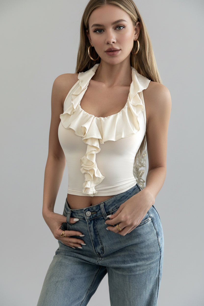 Dames Elegante Y2K Halter Top Met Ruches | Voor Een Vrouwelijke & Trendy Look | Giosima