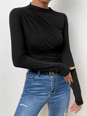 Dames Asymmetrische Top met Plooidetail en Slim Fit Pasvorm | Slim Fit Lange Mouwen | Giovanna