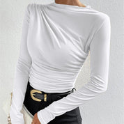 Dames Asymmetrische Top met Plooidetail en Slim Fit Pasvorm | Slim Fit Lange Mouwen | Giovanna