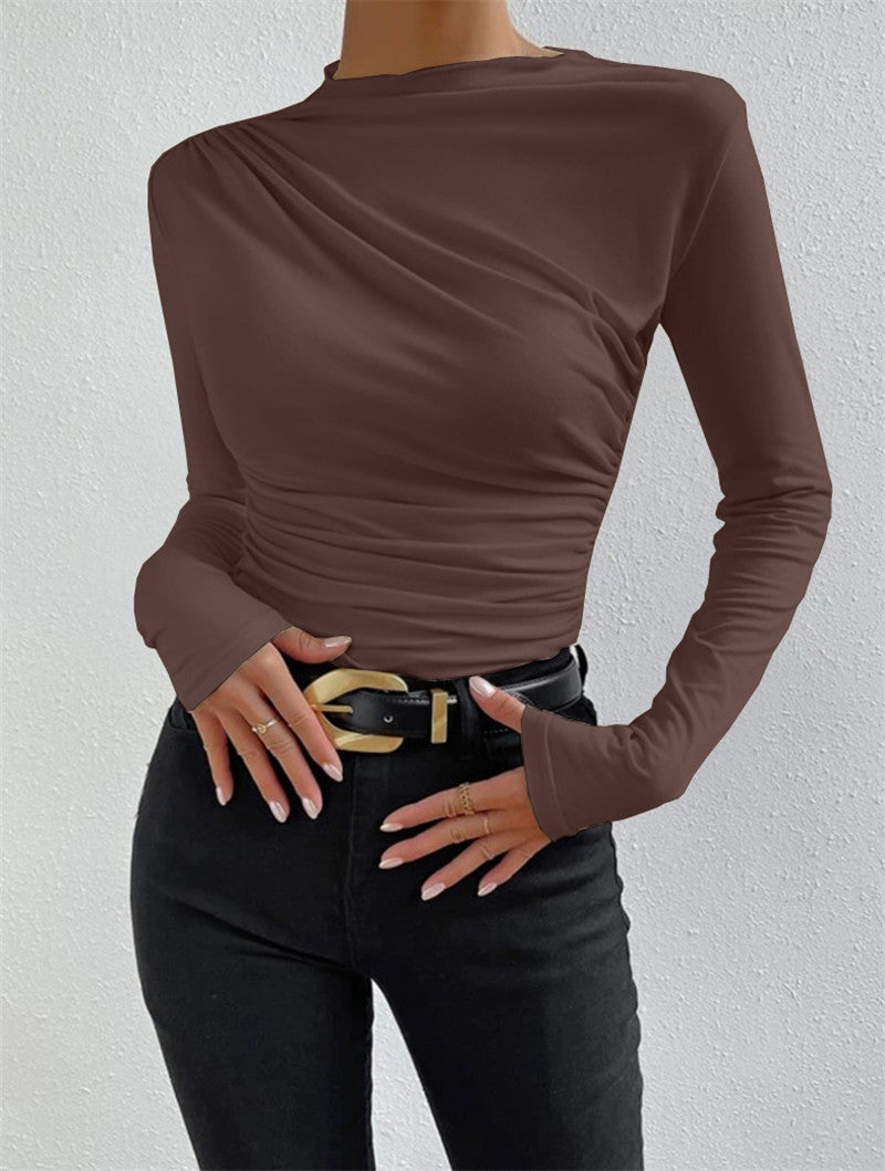 Dames Asymmetrische Top met Plooidetail en Slim Fit Pasvorm | Slim Fit Lange Mouwen | Giovanna