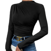 Dames Asymmetrische Top met Plooidetail en Slim Fit Pasvorm | Slim Fit Lange Mouwen | Giovanna