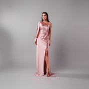 Dames One-Shoulder Satijnen Maxi Jurk met Split | Luxe Glans & Verleidelijke Elegantie | Gisaira