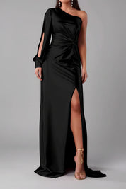 Dames One-Shoulder Satijnen Maxi Jurk met Split | Luxe Glans & Verleidelijke Elegantie | Gisaira
