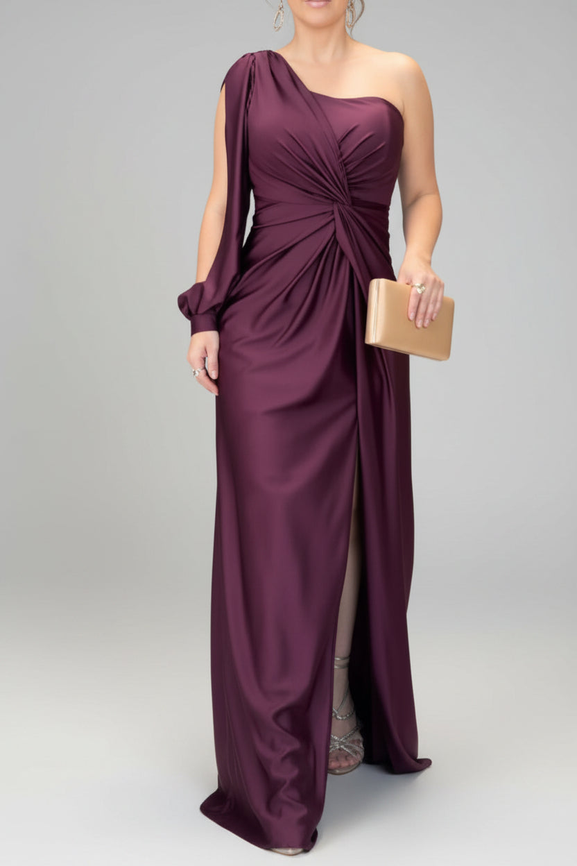 Dames One-Shoulder Satijnen Maxi Jurk met Split | Luxe Glans & Verleidelijke Elegantie | Gisaira