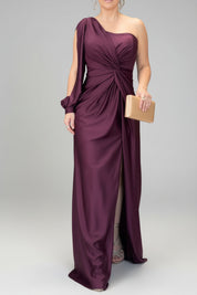 Dames One-Shoulder Satijnen Maxi Jurk met Split | Luxe Glans & Verleidelijke Elegantie | Gisaira