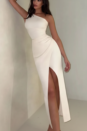 Dames One-Shoulder Satijnen Look Maxi Jurk met Split | Elegant en Vrouwelijk | Gisky