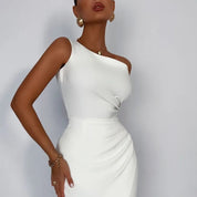 Dames One-Shoulder Satijnen Look Maxi Jurk met Split | Elegant en Vrouwelijk | Gisky