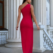 Dames One-Shoulder Satijnen Look Maxi Jurk met Split | Elegant en Vrouwelijk | Gisky
