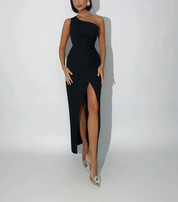 Dames One-Shoulder Satijnen Look Maxi Jurk met Split | Elegant en Vrouwelijk | Gisky