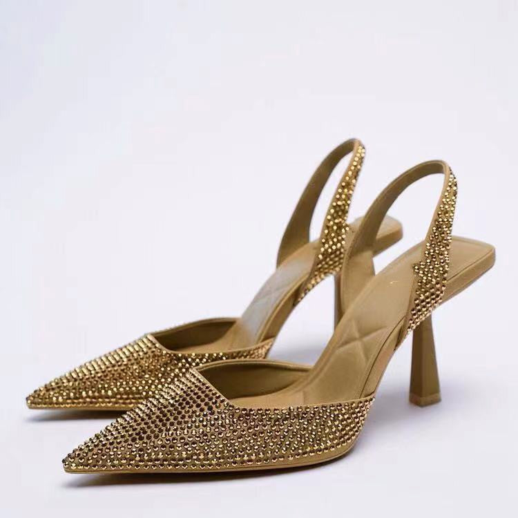 Dames Strass Slingback Hak Dames – Luxe Puntige Pumps Met Glitter Steentjes | Gisra