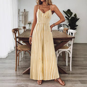 Dames Luchtige Gestreepte Jumpsuit met Wijde Pijpen en Open Rug met Strik Detail | Gisuella
