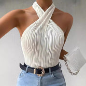 Dames Geplooide Halter Top met Luxe Structuur en Getailleerde Pasvorm | Slim Fit Crop Top | Gita