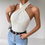 Dames Geplooide Halter Top met Luxe Structuur en Getailleerde Pasvorm | Slim Fit Crop Top | Gita