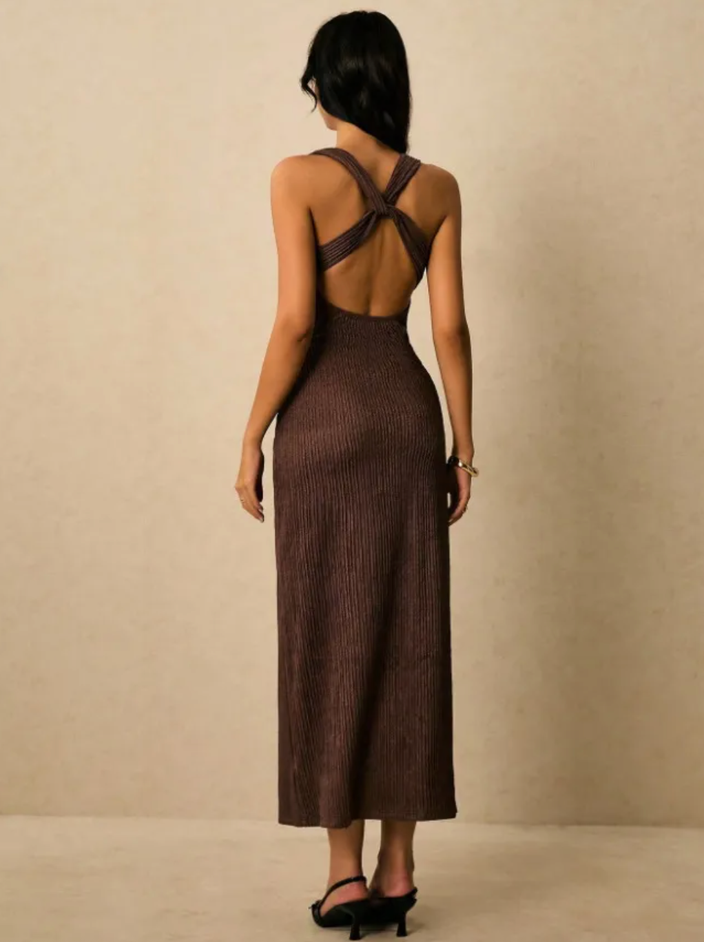 Dames Luchtige Slim Fit Midi Jurk met Open Rug | Perfect voor de Zomer en Strand | Gitzy
