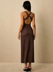 Dames Luchtige Slim Fit Midi Jurk met Open Rug | Perfect voor de Zomer en Strand | Gitzy