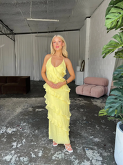 Dames Elegante Halter Maxi Jurk met Ruffles | Luchtig, Vrouwelijk en Zomers Chic | Giulia