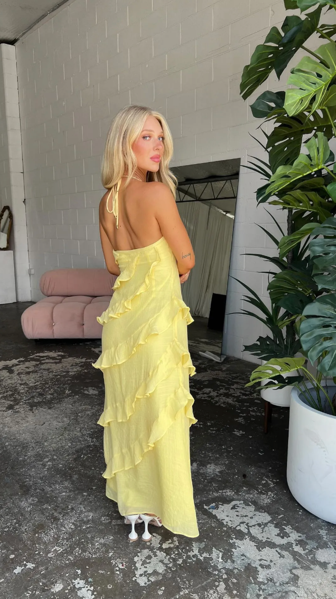 Dames Elegante Halter Maxi Jurk met Ruffles | Luchtig, Vrouwelijk en Zomers Chic | Giulia