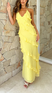 Dames Elegante Halter Maxi Jurk met Ruffles | Luchtig, Vrouwelijk en Zomers Chic | Giulia