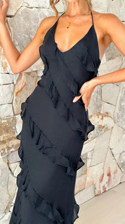 Dames Elegante Halter Maxi Jurk met Ruffles | Luchtig, Vrouwelijk en Zomers Chic | Giulia