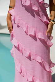 Dames Elegante Halter Maxi Jurk met Ruffles | Luchtig, Vrouwelijk en Zomers Chic | Giulia